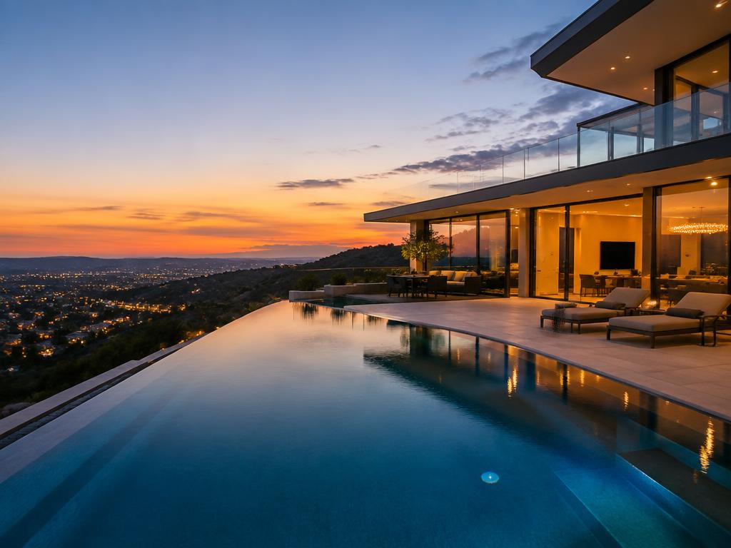 Modern hillside estate with pool